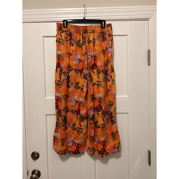 Women Linen Pants Wide Leg Orange Tropical Multi Color C&C California Size Large - Picture 7 of 7